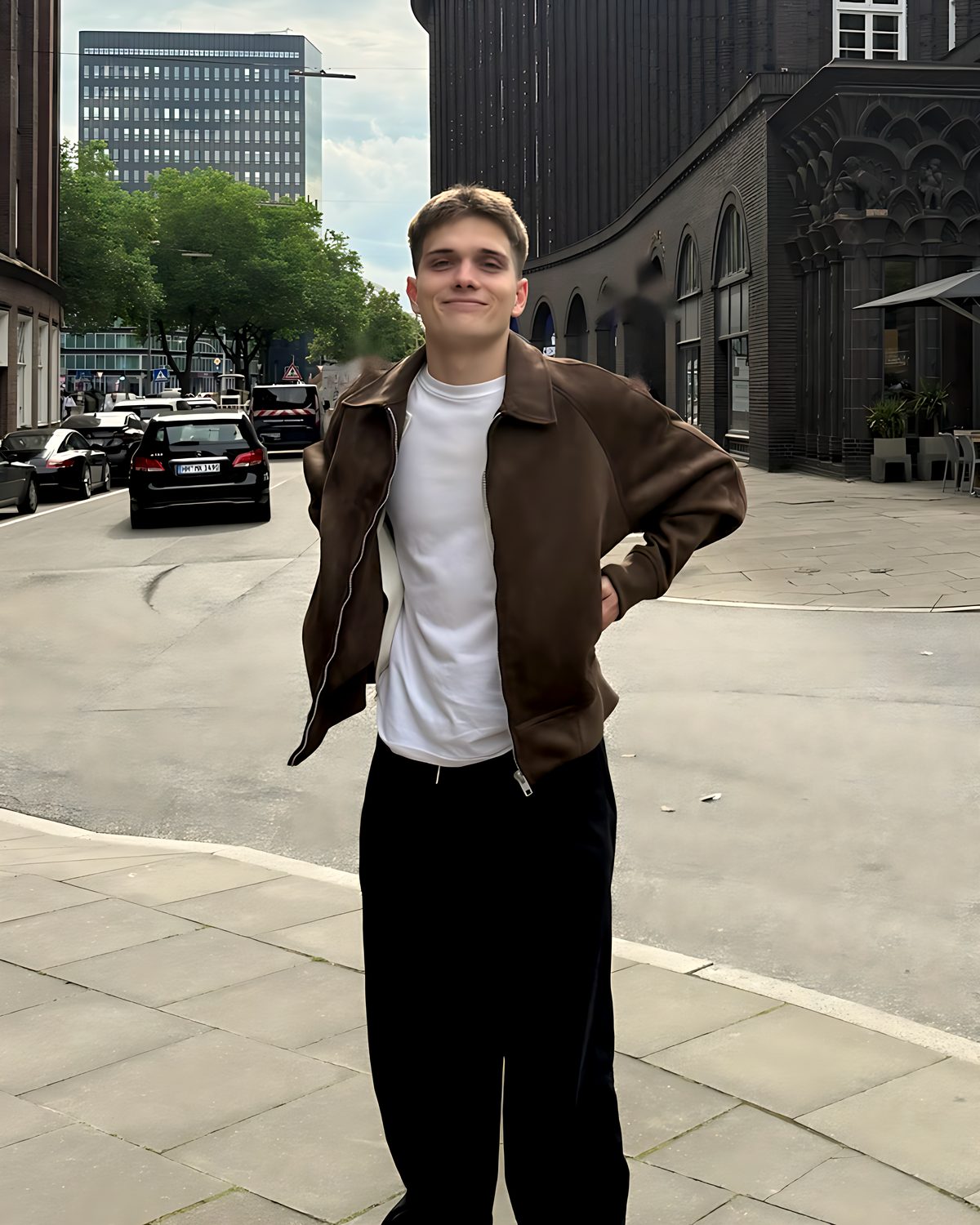 Vit standing in a street in Hamburg